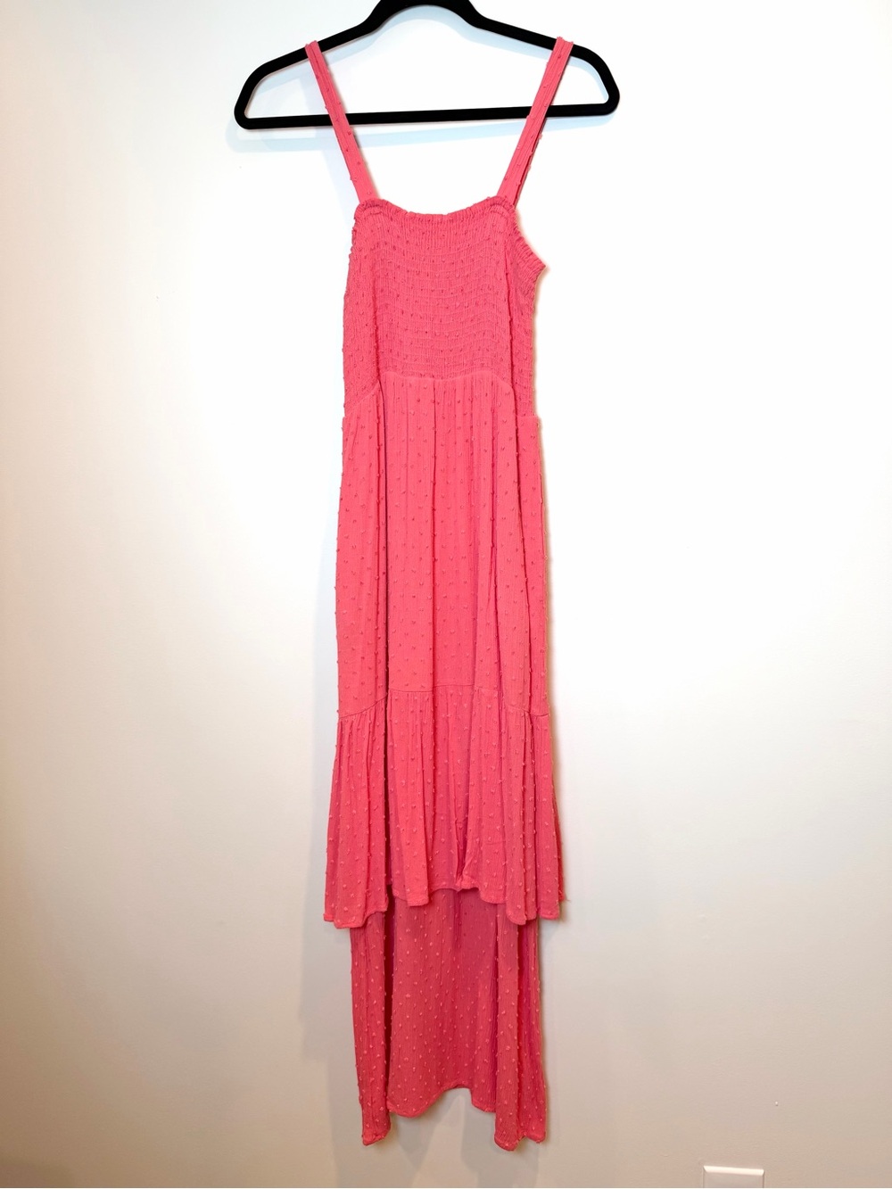 Gibsonlook Coral Smocked Maxi Dress Textured Clip Dot Size Small